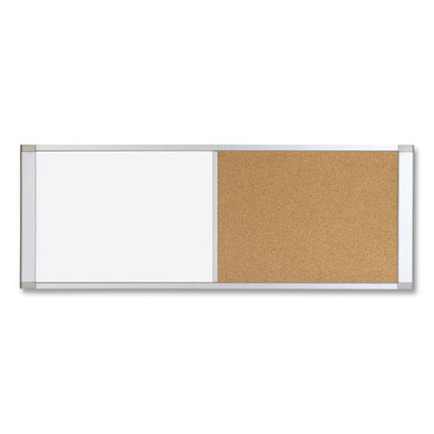 Cubicle Workstation Dry Erase Board, Combo Magnetic Dry Erase/bulletin, 36" X 18", Tan/white Surface, Satin Aluminum Frame