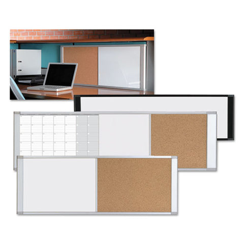 Cubicle Workstation Dry Erase Board, Combo Magnetic Dry Erase/bulletin, 48" X 18", Tan/white Surface, Satin Aluminum Frame