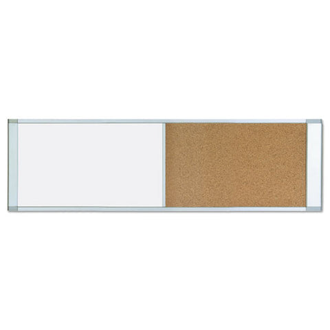 Cubicle Workstation Dry Erase Board, Combo Magnetic Dry Erase/bulletin, 48" X 18", Tan/white Surface, Satin Aluminum Frame