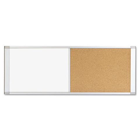 Cubicle Workstation Dry Erase Board, Combo Magnetic Dry Erase/bulletin, 48" X 18", Tan/white Surface, Satin Aluminum Frame