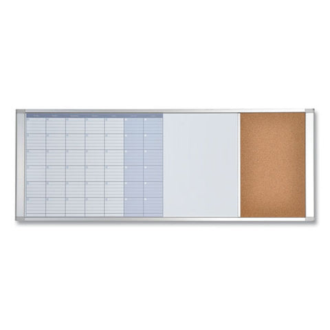 Magnetic Calendar Combo Board, Monthly Planning/scheduling, 48" X 18", White Surface, Satin Aluminum Frame