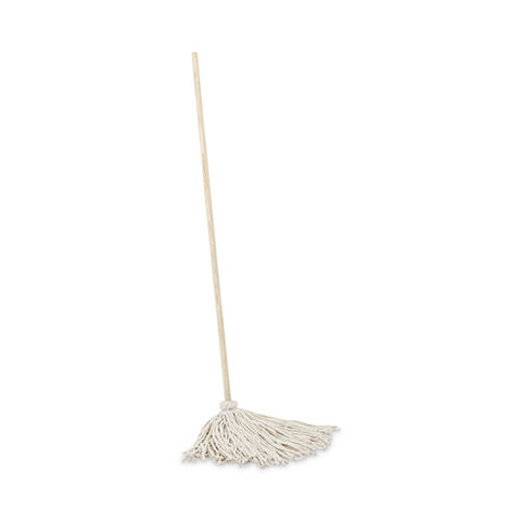 Handle/deck Mops, #16 White Cotton Head, 48" Natural Wood Handle