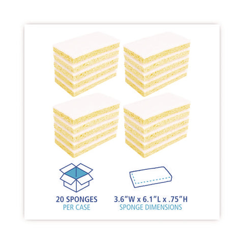 Light-duty Scrubbing Sponge, Individually Wrapped, 3.6 X 6.1, 0.7" Thick, Yellow/white, 20/carton