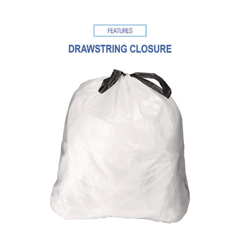 Drawstring Kitchen Bags, Drawstring, 13 Gal, 24" X 28", White, 50 Bags/roll, 2 Rolls/carton