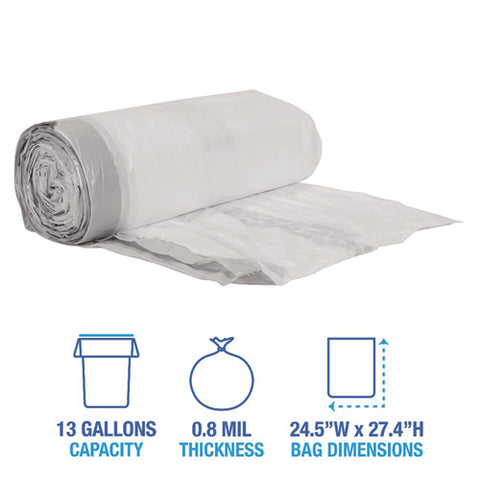 Drawstring Kitchen Bags, Drawstring, 13 Gal, 24" X 28", White, 50 Bags/roll, 2 Rolls/carton