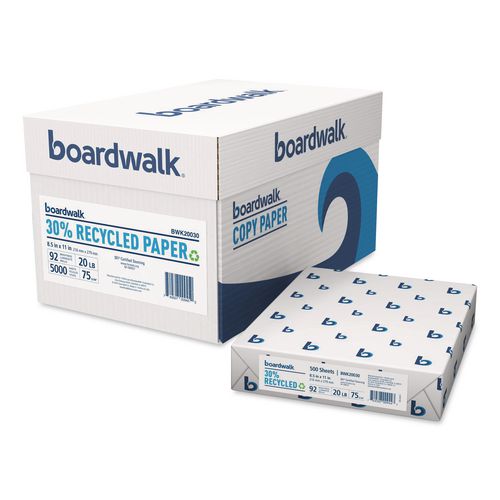 30% Recycled Copy Paper, 92 Bright, 20 Lb Bond Weight, 8.5 X 11, White, 500 Sheets/ream, 10 Reams/carton