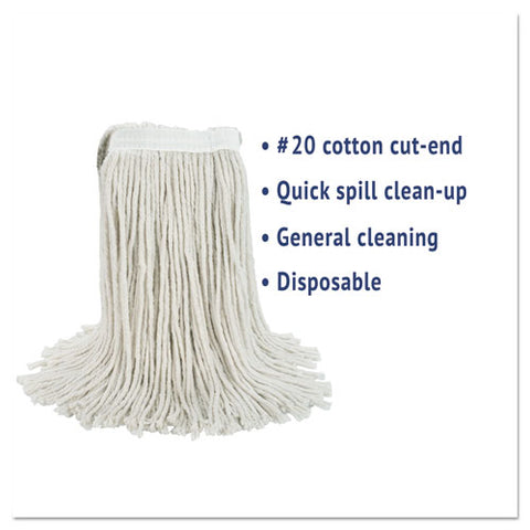 Cut-end Wet Mop Head, Cotton, White, #20, 12/carton