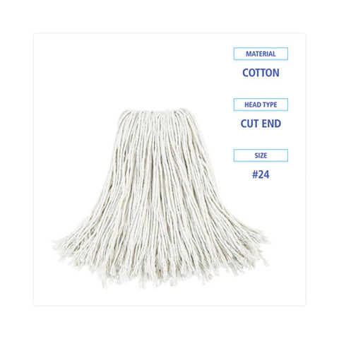 Cut-end Wet Mop Head, Cotton, No. 24, White 12/carton