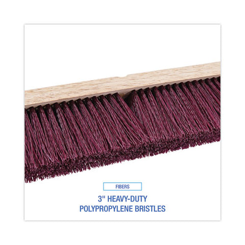 Floor Brush Head, 3" Maroon Heavy-duty Polypropylene Bristles, 18" Brush