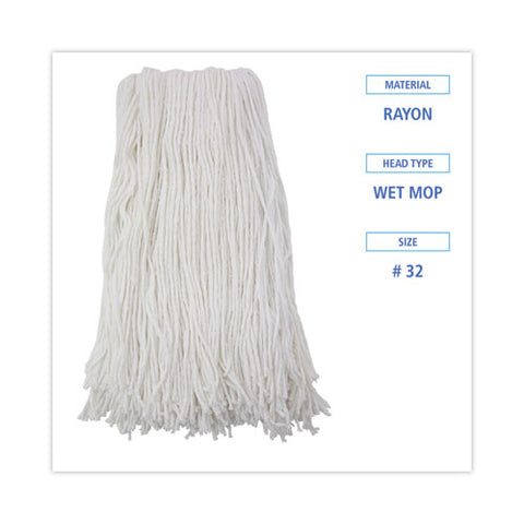 Cut-end Wet Mop Head, Rayon, No. 32, White, 12/carton