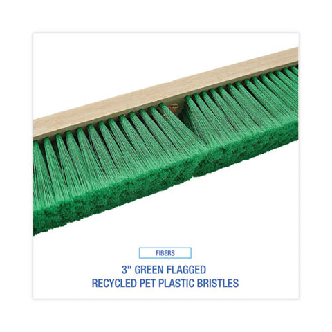 Floor Broom Head, 3" Green Flagged Recycled Pet Plastic Bristles, 24" Brush