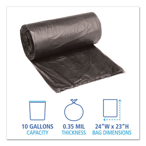 Low-density Waste Can Liners, 10 Gal, 0.35 Mil, 24" X 23", Black, Perforated Roll, 50 Bags/roll, 10 Rolls/carton