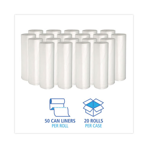 High-density Can Liners, 16 Gal, 6 Mic, 24" X 33", Natural, Perforated Roll, 50 Bags/roll, 20 Rolls/carton