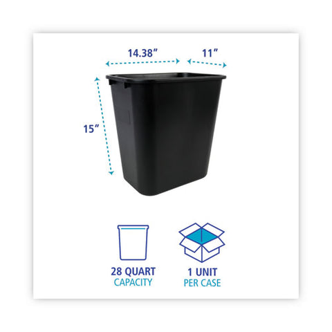 Soft-sided Wastebasket, 28 Qt, Plastic, Black