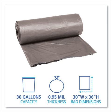 Low-density Waste Can Liners, 30 Gal, 0.95 Mil, 30" X 36", Gray, Perforated Roll, 25 Bags/roll, 4 Rolls/carton