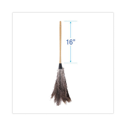 Professional Ostrich Feather Duster, 16" Wood Handle, 12" Gray Bristle