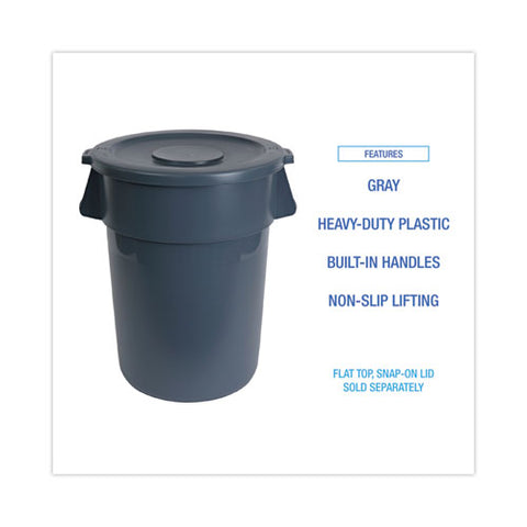 Round Waste Receptacle, 32 Gal, Linear-low-density Polyethylene, Gray