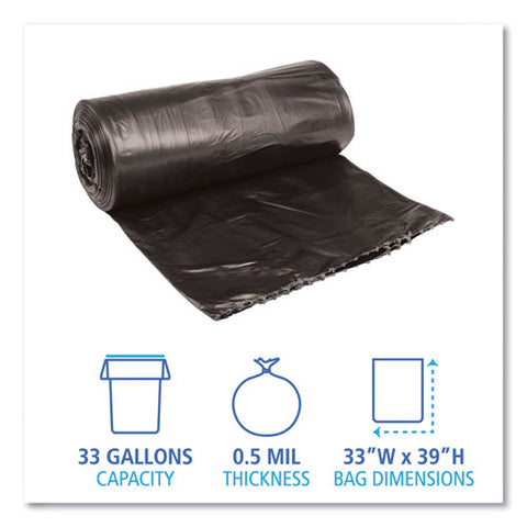 Low-density Waste Can Liners, 33 Gal, 0.5 Mil, 33" X 39", Black, Perforated Roll, 25 Bags/roll, 8 Rolls/carton