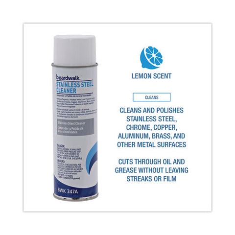 Stainless Steel Cleaner And Polish, Water-in-oil Based, Lemon Scent, 18 Oz Aerosol Spray, 12/carton