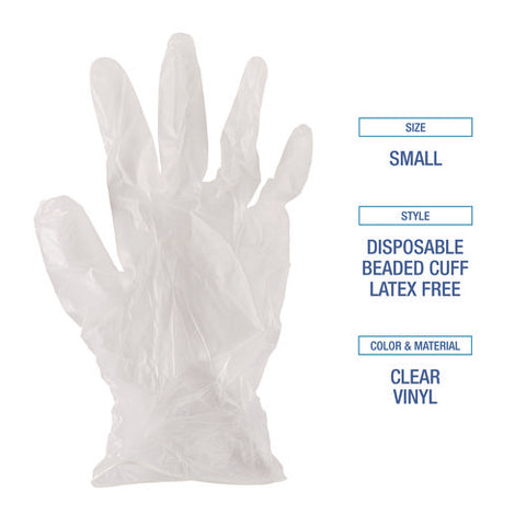 Exam Vinyl Gloves, Clear, Small, 3 3/5 Mil, 100/box, 10 Boxes/carton