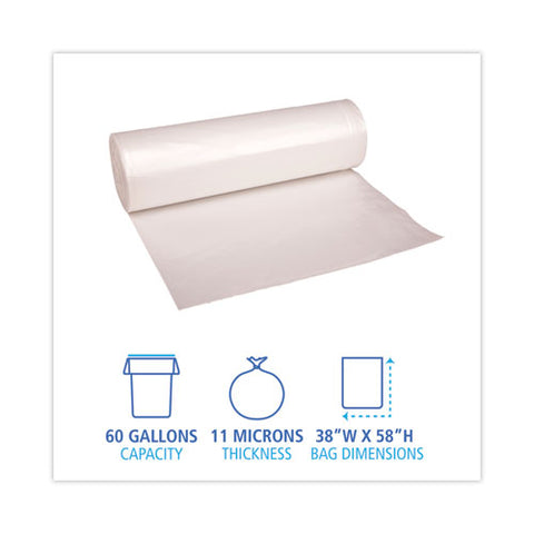 High-density Can Liners, 60 Gal, 11 Mic, 38" X 58", Natural, Perforated Roll, 25 Bags/roll, 8 Rolls/carton