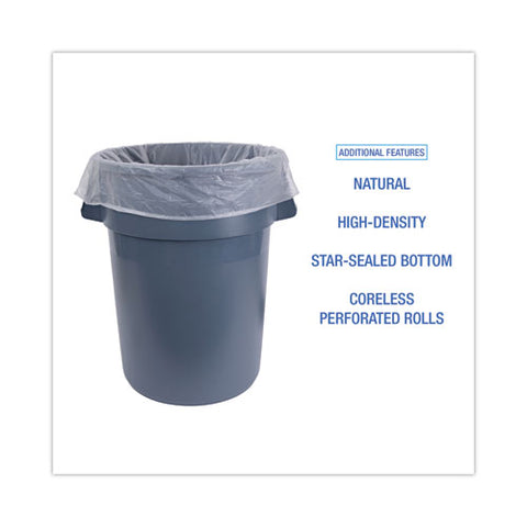 High-density Can Liners, 60 Gal, 11 Mic, 38" X 58", Natural, Perforated Roll, 25 Bags/roll, 8 Rolls/carton