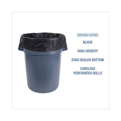 High-density Can Liners, 60 Gal, 14 Mic, 38" X 58", Black, Perforated Roll, 25 Bags/roll, 8 Rolls/carton