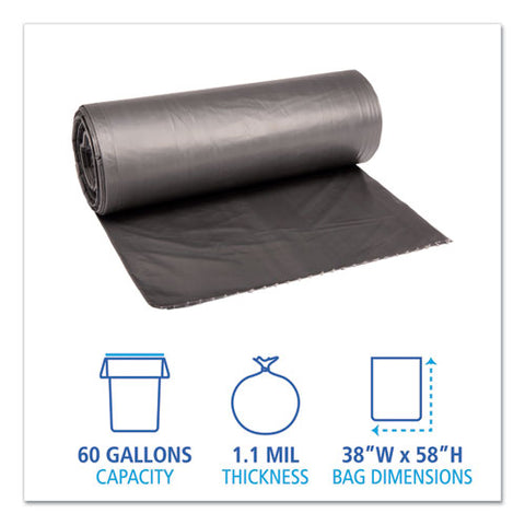 Low-density Waste Can Liners, 60 Gal, 1.1 Mil, 38" X 58", Gray, Perforated Roll, 20 Bags/roll, 5 Rolls/carton