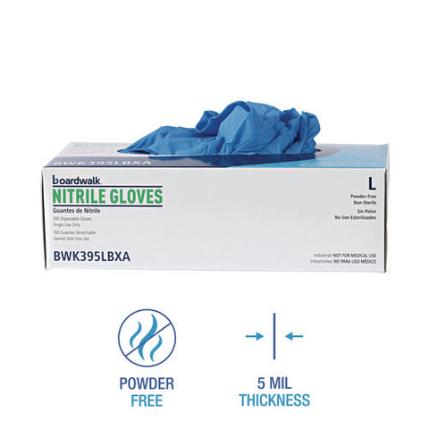 Disposable General-purpose Powder-free Nitrile Gloves, Large, Blue, 5 Mil, 100/box