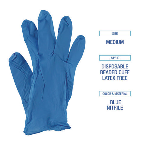 Disposable Powder-free Nitrile Gloves, Medium, Blue, 5 Mil, 100/box