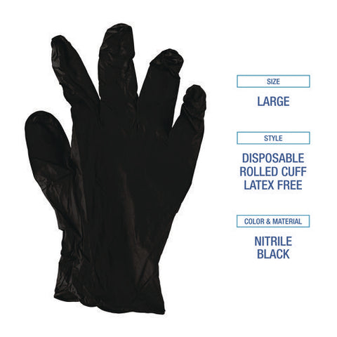 Disposable General-purpose Powder-free Nitrile Gloves, Large, Black, 4.4 Mil, 100/box