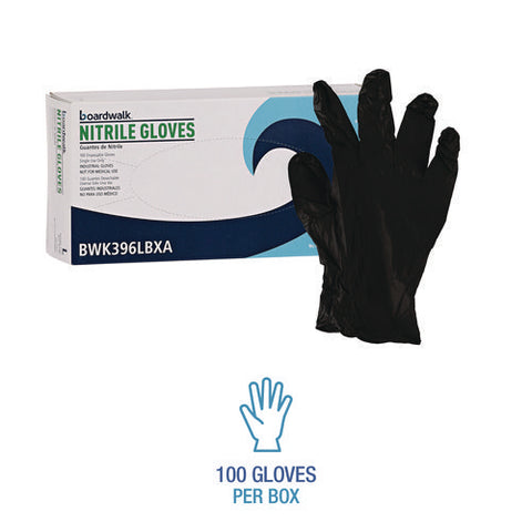 Disposable General-purpose Powder-free Nitrile Gloves, Large, Black, 4.4 Mil, 100/box