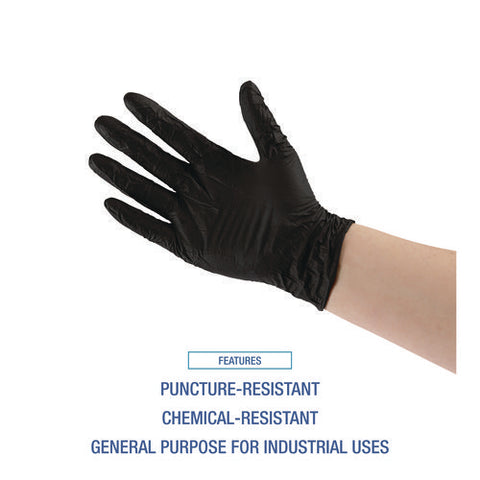 Disposable General-purpose Powder-free Nitrile Gloves, Large, Black, 4.4 Mil, 100/box