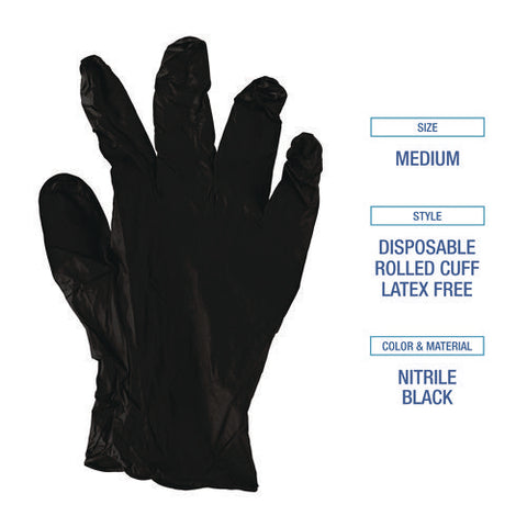 Disposable General-purpose Powder-free Nitrile Gloves, Medium, Black, 4.4 Mil, 100/box, 10 Boxes/carton