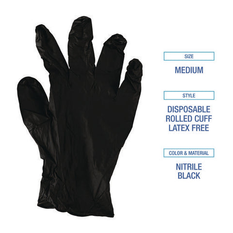 Disposable General-purpose Powder-free Nitrile Gloves, Small, Black, 4.4 Mil, 100/box, 10 Boxes/carton