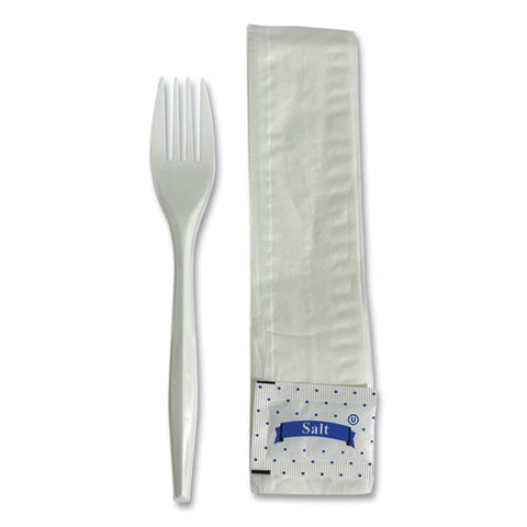 Three-piece Utensil Set, Fork/napkin/salt Packet, White, 500/carton