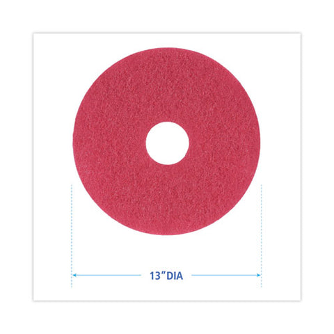 Buffing Floor Pads, 13" Diameter, Red, 5/carton