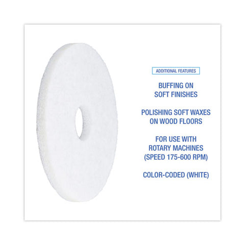 Polishing Floor Pads, 14" Diameter, White, 5/carton