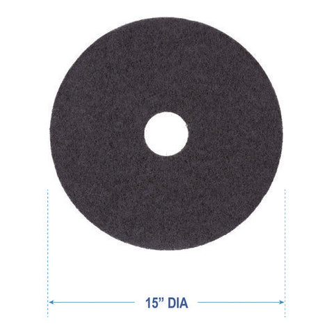 Stripping Floor Pads, 15" Diameter, Black, 5/carton