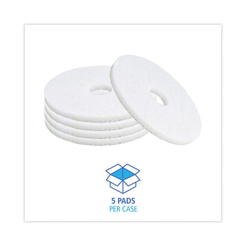 Polishing Floor Pads, 15" Diameter, White, 5/carton