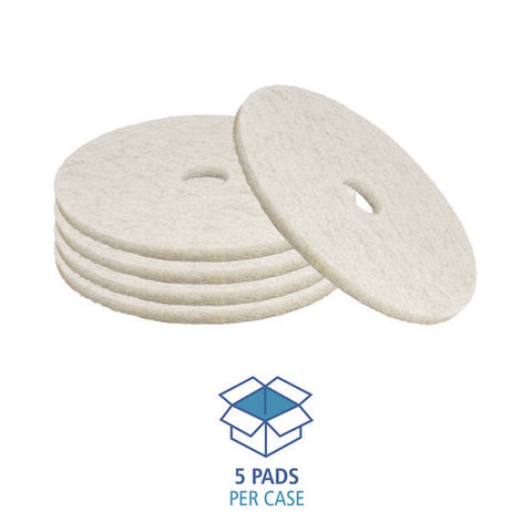 Natural Burnishing Floor Pads, 17" Diameter, White, 5/carton