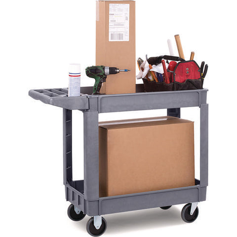 Two-shelf Utility Cart, Plastic, 2 Shelves, 500 Lb Capacity, 17.25" X 40" X 33.5", Gray