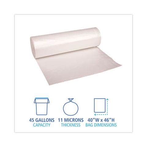 High-density Can Liners, 45 Gal, 11 Mic, 40" X 46", Natural, Perforated Roll, 25 Bags/roll, 10 Rolls/carton