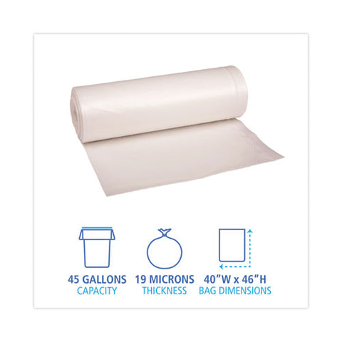 High-density Can Liners, 45 Gal, 19 Mic, 40" X 46", Natural, Perforated Roll, 25 Bags/roll, 6 Rolls/carton