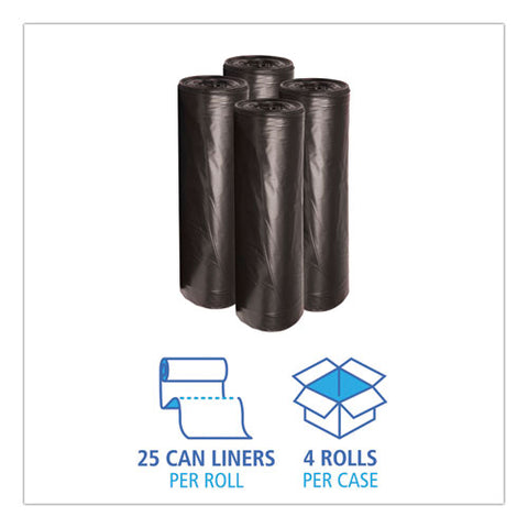 Low-density Waste Can Liners, 45 Gal, 0.6 Mil, 40" X 46", Black, Perforated Roll, 25 Bags/roll, 4 Rolls/carton