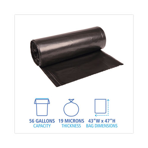 High-density Can Liners, 56 Gal, 19 Mic, 43" X 47", Black, Perforated Roll, 25 Bags/roll, 6 Rolls/carton