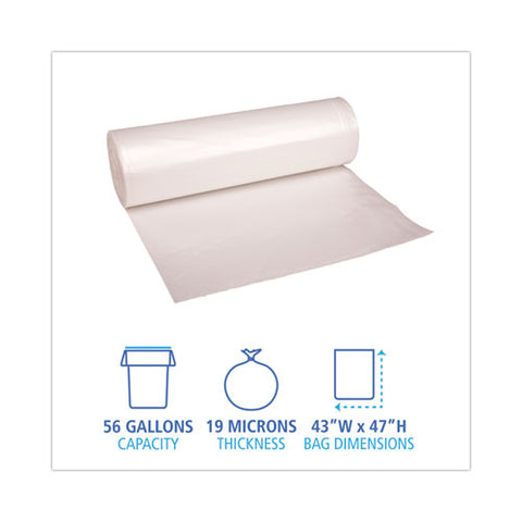 High-density Can Liners, 56 Gal, 19 Mic, 43" X 47", Natural, Perforated Roll, 25 Bags/roll, 6 Rolls/carton