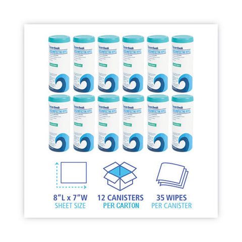 Quat-based Disinfecting Wipes, 7 X 8, Fresh Scent, 35/canister, 12 Canisters/carton