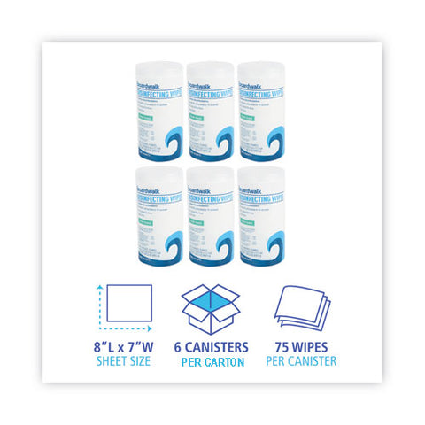 Quat-based Disinfecting Wipes, 7 X 8, Fresh Scent, 75/canister, 6 Canisters/carton