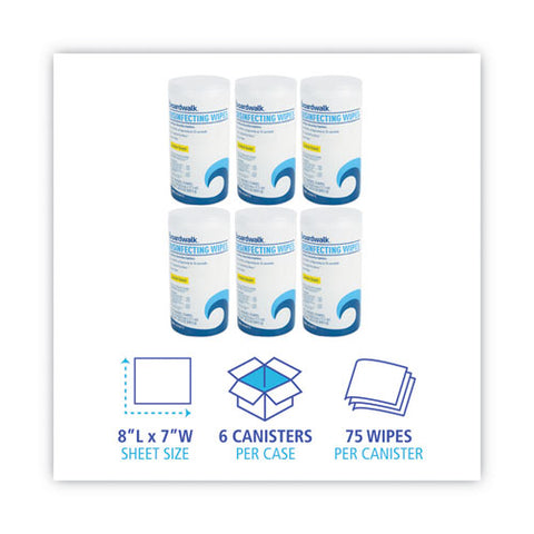 Quat-based Disinfecting Wipes, 7 X 8, Lemon Scent, 75/canister, 6 Canisters/carton